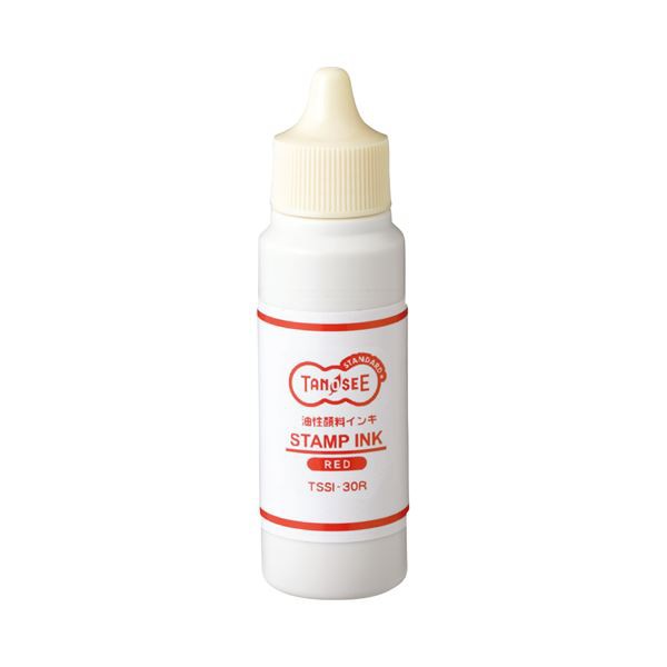(まとめ) TANOSEE スタンプ台専用補充インキ 30ml 赤 1個 〔×30セット〕〔代引不可〕