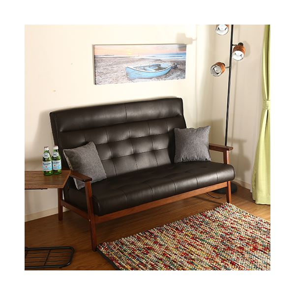 ハイバック ソファー 2人掛け 幅135cm ダークブラウン 木製 脚付き 肘付き 合皮 フレンズ リビング ダイニング インテリア家具〔代引不可〕の通販は 30,791円