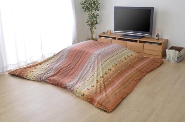 ギャッベ柄 こたつ布団カバー/寝具 〔ファスナータイプ オレンジ 約215×255cm〕 長方形 洗える 〔リビング ダイニング〕 〔こたつ布団別売〕〔代引不可〕の通販は hululk.com