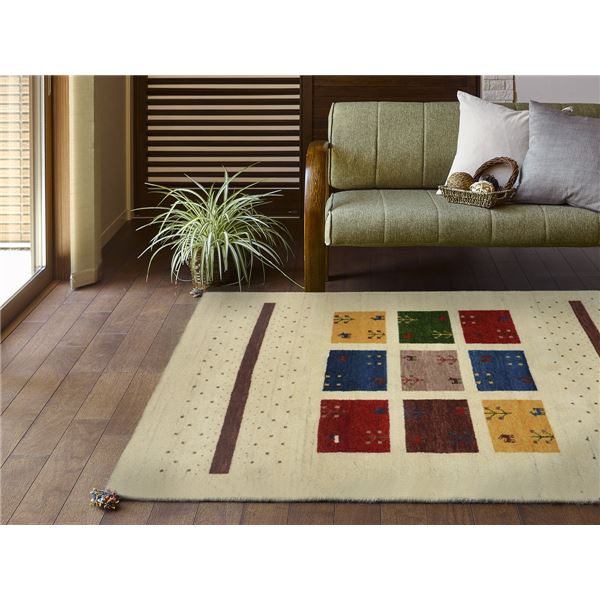 ギャッベ ラグマット/絨毯 〔約70×120cm マスタード〕 ウール100 ギャッベ ラグマット/絨毯 〔約70×120cm マスタード〕 ウール100