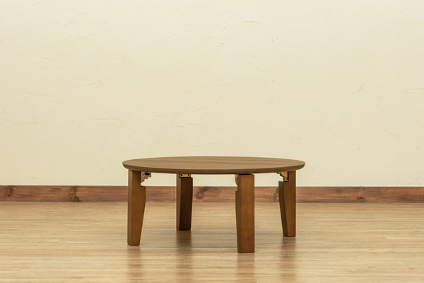 ウォールナット 木製／円形ローテーブル 65cm 折りたたみ式 折りたたみ