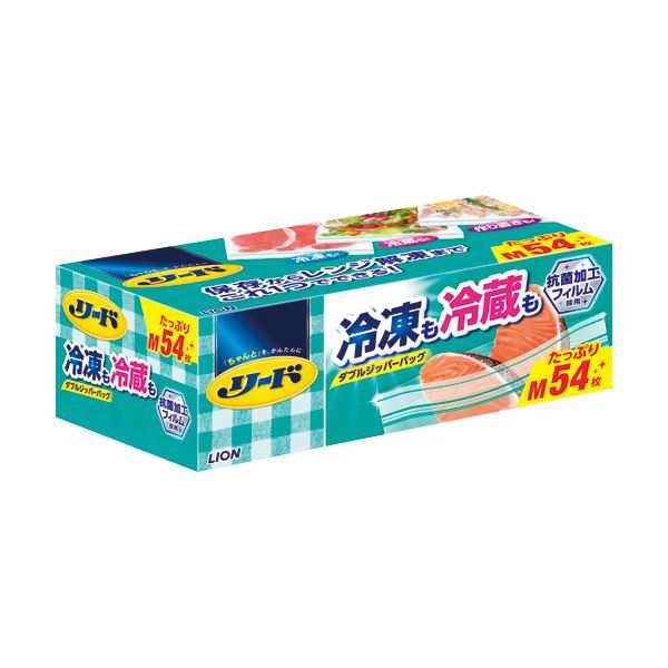 （まとめ）ライオン リード冷凍も冷蔵も新鮮保存バッグ ダブルジッパー M 大容量 1パック（54枚）〔×10セット〕〔代引不可〕