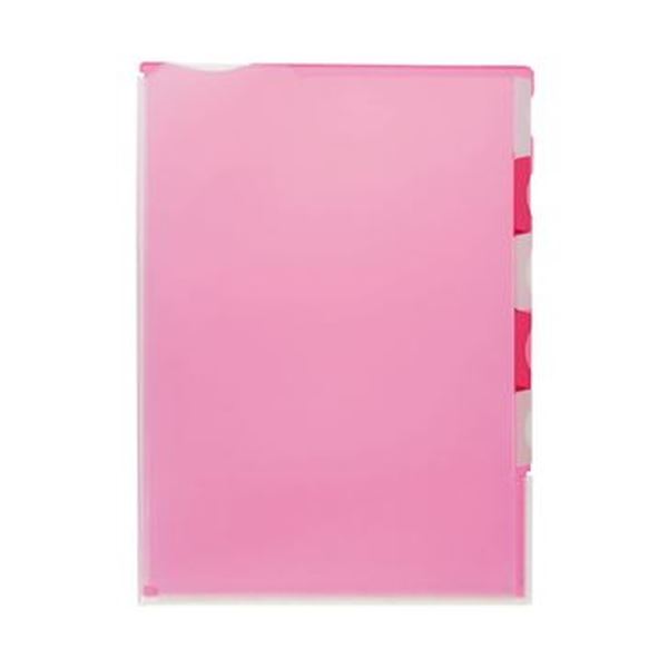 （まとめ）TANOSEE 超丈夫なマチ付クリアホルダー タフレル A4タテ 5山インデックス ピンク 1パック（5枚）〔×10セット〕〔代引不可〕の通販は