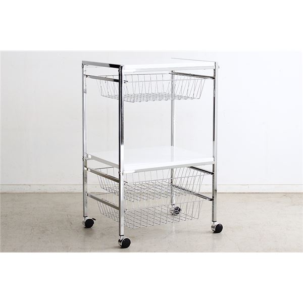 サイドワゴン/サイドチェスト 〔幅49cm ホワイト〕 スチール キャスター ストッパー付き 『ファイン』 〔組立品〕 〔リビング〕〔代引不可〕の通販は