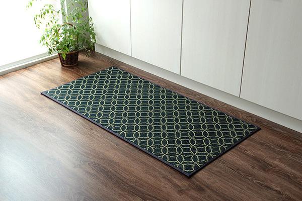 い草 キッチンマット/台所マット 〔グレー 約60×270cm〕 長方形 日本製 防滑 抗菌 防臭加工 弾力性 『チェック』〔代引不可〕〔代引不可〕