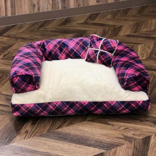 Pet Bed（ペットベッド）あご置きクッション付き ピンク×ホワイト〔代引不可〕の通販は