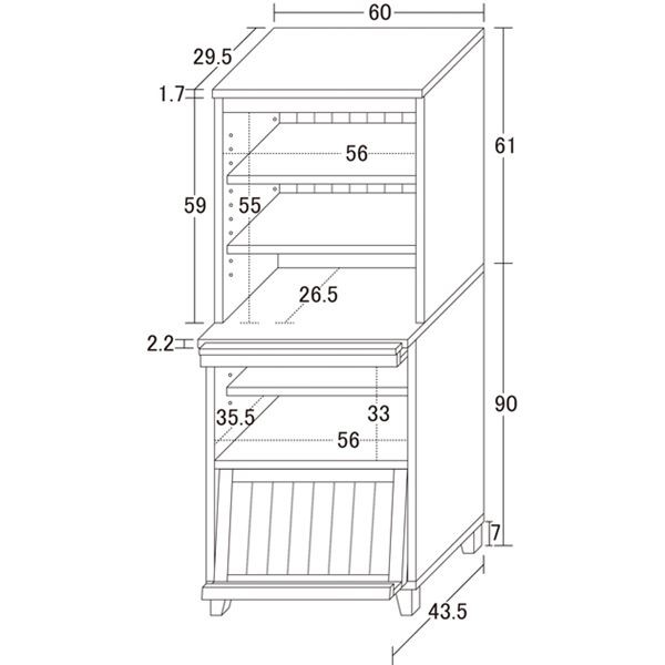 カントリー フラップキャビネット W60×D40（43.5）×H151cm 〔組立品〕〔代引不可〕