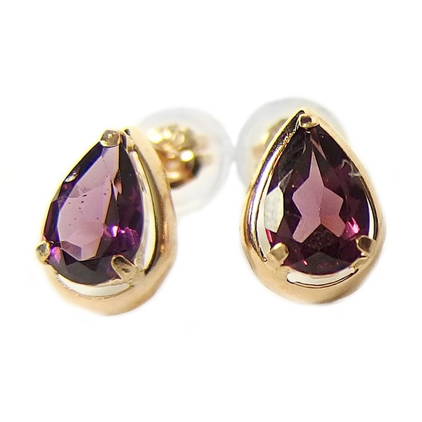 ピアス ロードライト K18 ピンクゴールド 1月 誕生石 ドロップ スタッド シンプル シリコン製ダブルロックキャッチ〔代引不可〕の通販は 21,742円