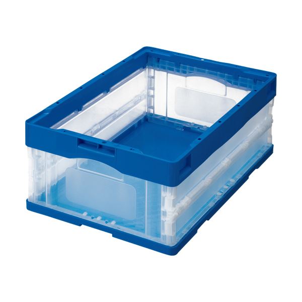 TANOSEE 折りたたみコンテナ 30L ダークブルー/透明 1セット（10台）〔代引不可〕の通販は