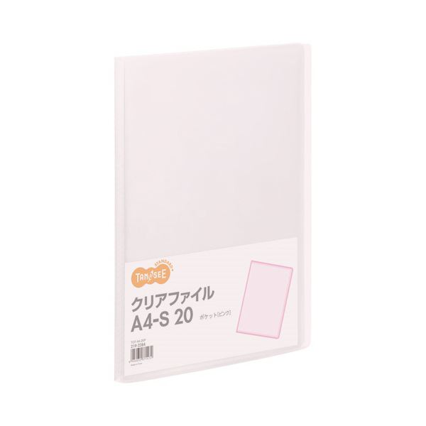 TANOSEE クリアファイル A4タテ 20ポケット 背幅14mm ピンク 1セット（80冊）〔代引不可〕