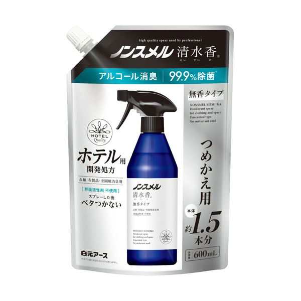 （まとめ）白元アース ノンスメル 清水香 無香 つめかえ用 600ml 1パック 〔×5セット〕〔代引不可〕の通販は消臭剤