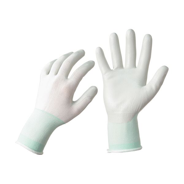 （まとめ）TANOSEE ニトリル 背抜き手袋 M ホワイト/グリーン 1パック（5双） 〔×5セット〕〔代引不可〕