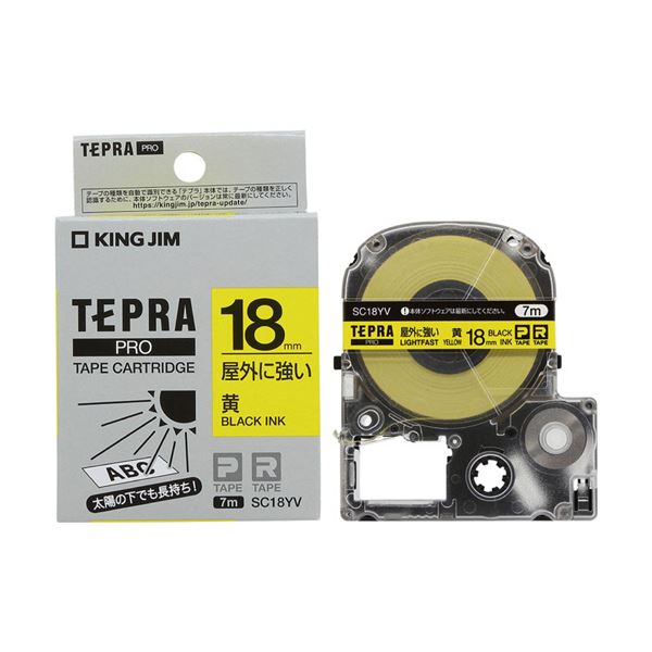 （まとめ）キングジム テプラ PRO テープカートリッジ 屋外に強いラベル 18mm 黄/黒文字 SC18YV 1個 〔×5セット〕〔代引不可〕