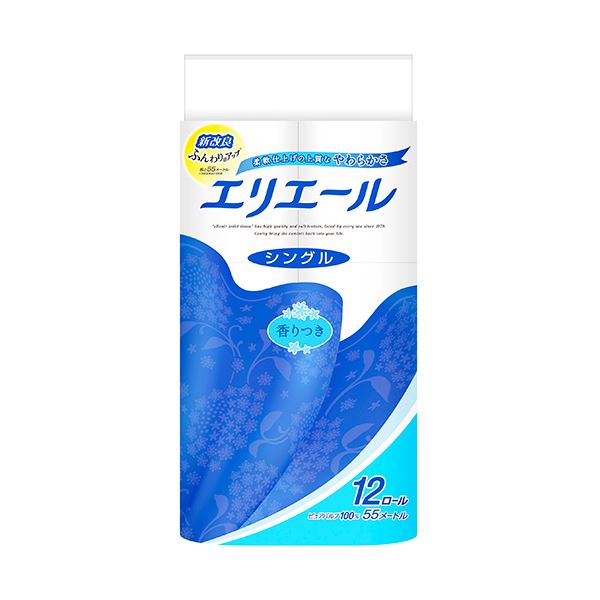 （まとめ）大王製紙 エリエール トイレットティシュー シングル 55m 1パック（12ロール） 〔×10セット〕〔代引不可〕の通販は