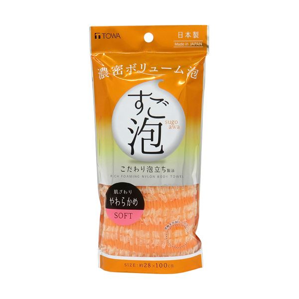 （まとめ）東和産業 すご泡IV ナイロンタオル やわらかめ オレンジ 1枚 〔×10セット〕〔代引不可〕