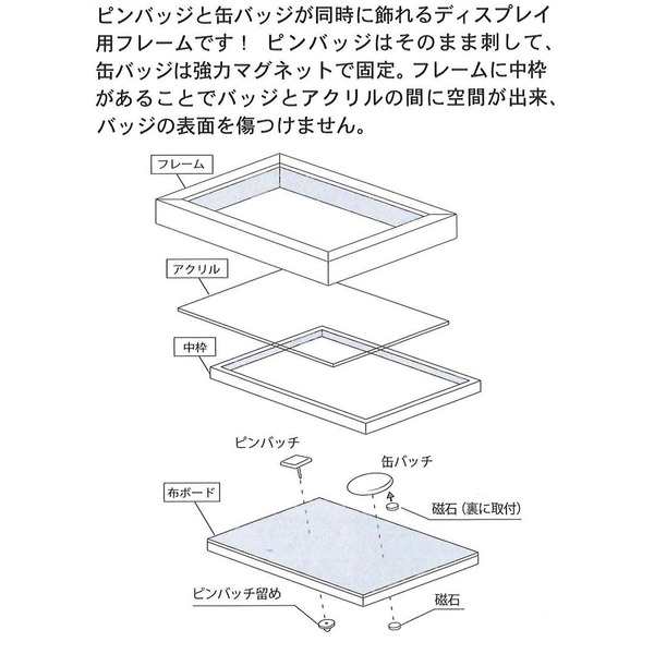 〔ピンバッチ・缶バッチを飾れる額〕壁掛け・スタンド付 紫外線やほこりや劣化から防ぐ B5(257×182mm) ピンク〔代引不可〕の通販は