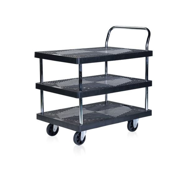 台車 最大積載荷重300kg 幅600mm 3段 静音設計 樹脂 運搬 移動 配達 宅配便 集配 集荷 出荷 荷下ろし 物流業務 組立品〔代引不可〕の通販は