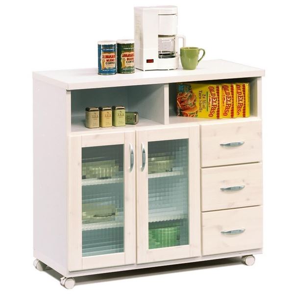 ホワイト木製キャスター付き収納カウンター キッチンワゴン / キッチン