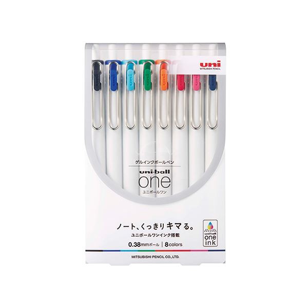 （まとめ） 三菱鉛筆 uni-ball one 0.38mm 8色セット（黒・赤・青・グリーン・オレンジ・ピンク・スカイブルー・ブルーブラック） 〔×5セット〕〔代引不可〕の通販は