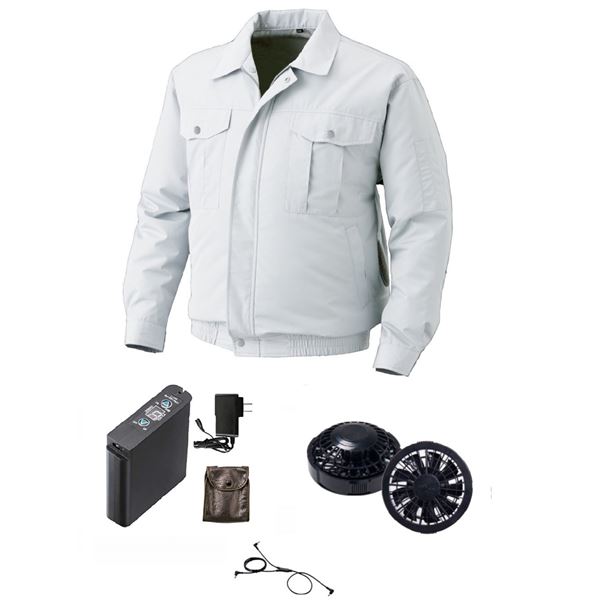 KU90720 空調服 R ポリエステル製遮熱長袖ブルゾン チタン加工 FAN2200B・RD9261・LIPRO2セット シルバー 5L〔代引不可〕の通販は