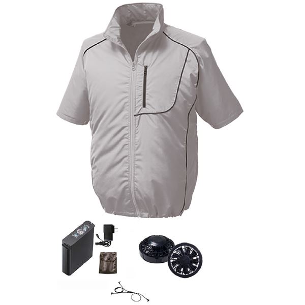 KU91720 空調服 R ポリエステル製半袖ブルゾン FAN2200B・RD9261・LIPRO2セット シルバー×ブラック M〔代引不可〕の通販は 27,670円