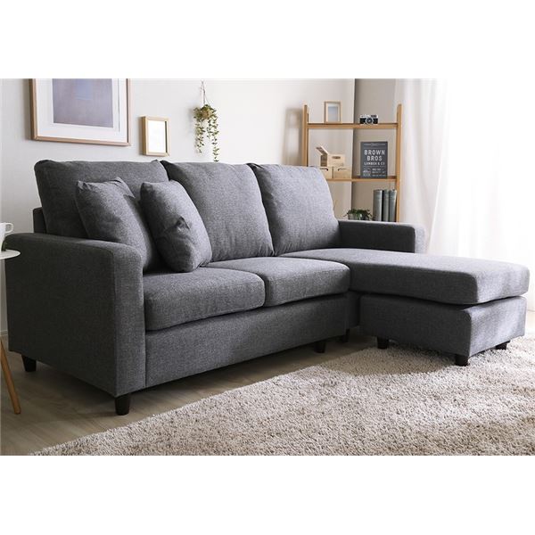 カウチソファー 3人掛け 約幅183cm グレー クッション 取り外し式木製脚付き リビング ダイニング 組立品〔代引不可〕の通販は 41,438円