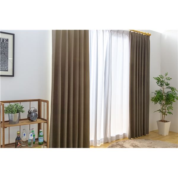 1級遮光 遮熱 遮音 ドレープカーテン/遮光カーテン 〔幅150cm×丈135cm 1枚入り ブラウン〕 洗える 無地 形状記憶 日本製〔代引不可〕の通販は