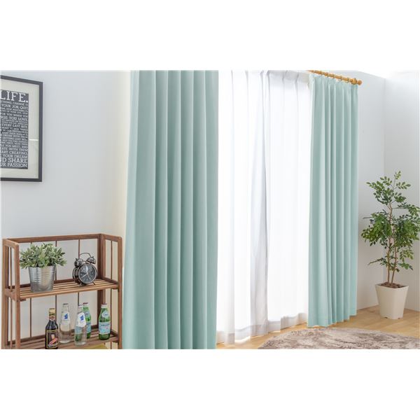 1級遮光 遮熱 遮音 ドレープカーテン/遮光カーテン 〔幅200cm×丈135cm 1枚入り ライトブルー〕 洗える 無地 形状記憶 日本製〔代引不可の通販は