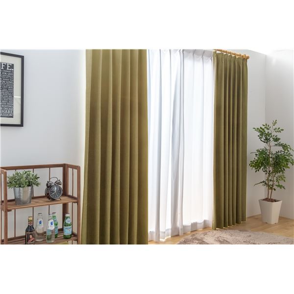 レースカーテン 幅200cm×丈193cm グリーン 1枚 洗える 日本製 アジャスターフック付き シャンヌ GN リビング ダイニング 幅100cm×2枚]光を纏ったような リーフ柄レースカーテン グリーンの詳細