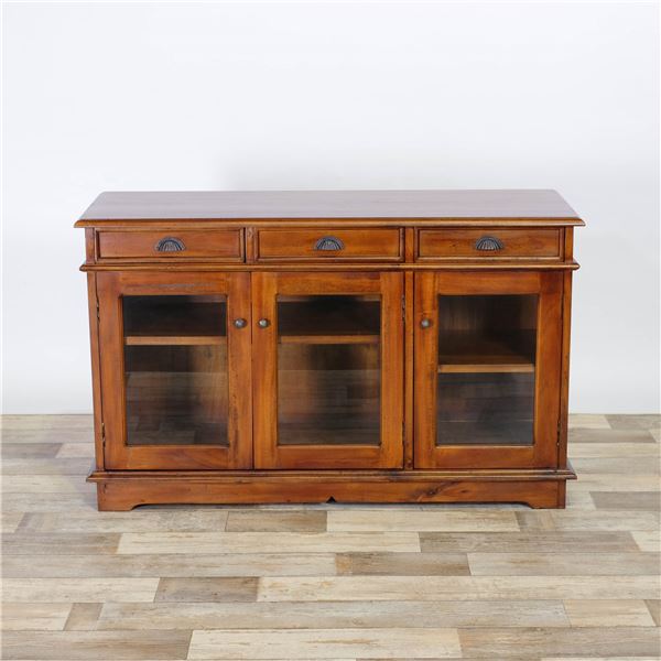 木製 ワイドキャビネット/サイドボード 〔幅120cm×奥行43cm×高さ73cm〕 マホガニー材 引き出し付 真鍮製取っ手 〔完成品〕〔代引不可〕の通販は