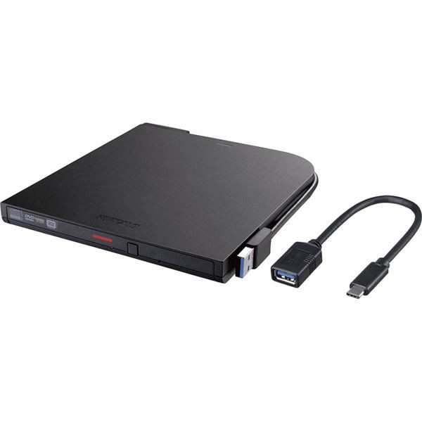 バッファロー USB3.2(Gen1)対応 ポータブルDVDドライブ 書込ソフト添付 ブラック DVSM-PTCV8U3-BKB〔代引不可〕