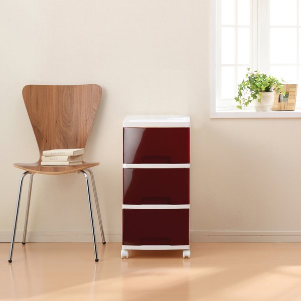 LUGS ルームチェスト 3段 ワインレッド〔代引不可〕の通販は 6,700円