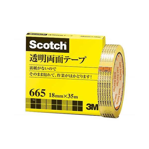 3M スコッチ 透明両面テープ ライナーなし 大巻 18mm×35m 665-3-18 1セット(10巻)〔代引不可〕