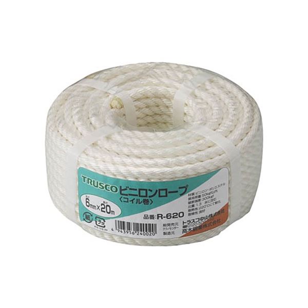 TRUSCO ビニロンロープ 6mm×20m コイル巻 R-620 1巻〔代引不可〕の通販は