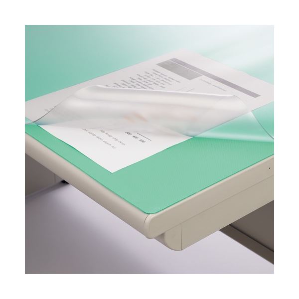 ライオン事務器 デスクマット 再生塩ビ製ノングレア仕上 ダブル(グリーンマット付) 約1090×590×1.5mm No.116-PRM 1枚〔代引不可〕の通販は