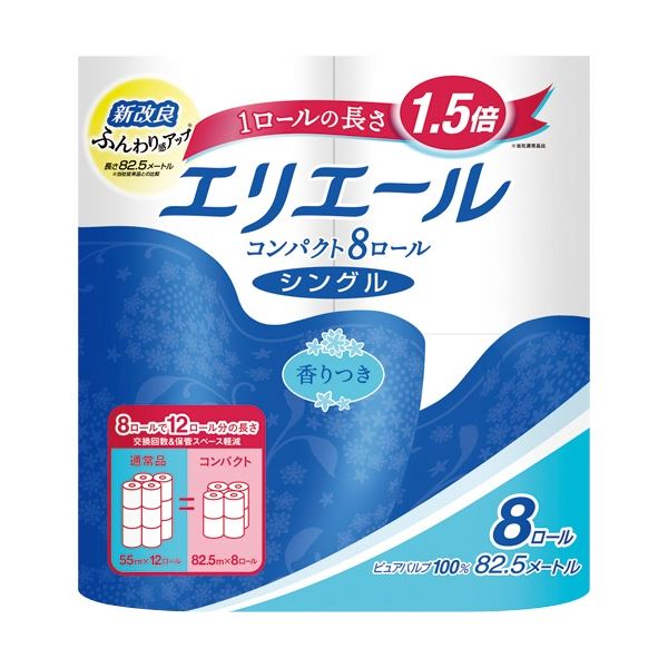 (まとめ) 大王製紙 エリエール トイレットティシュー コンパクト シングル 芯あり 82.5m 香り付き 1パック(8ロール) 〔×20セット〕〔代引不可〕 27,217円