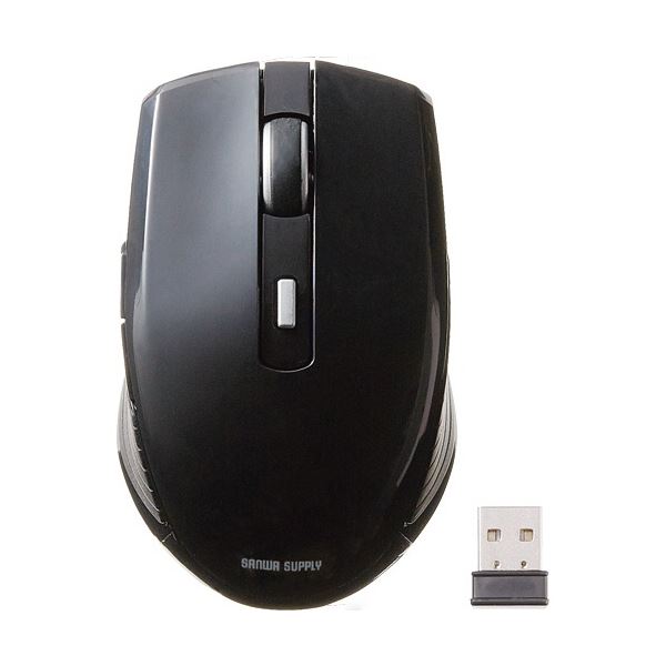 (まとめ) TANOSEE サンワサプライ ブルーLEDワイヤレスマウス(5ボタン) ブラック MA-TMWBL10BK 1個 〔×5セット〕〔代引不可〕