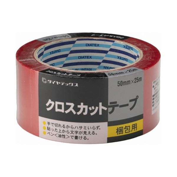 まとめ) ダイヤテックス クロスカットテープ 50mm×25m レッド TO1016 1