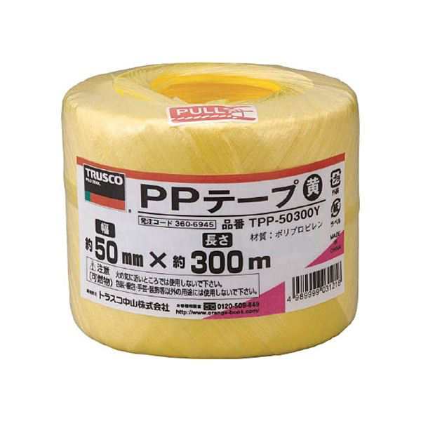 まとめ) TRUSCO PPテープ 50mm×300m 黄 TPP-50300Y 1巻 〔×30セット