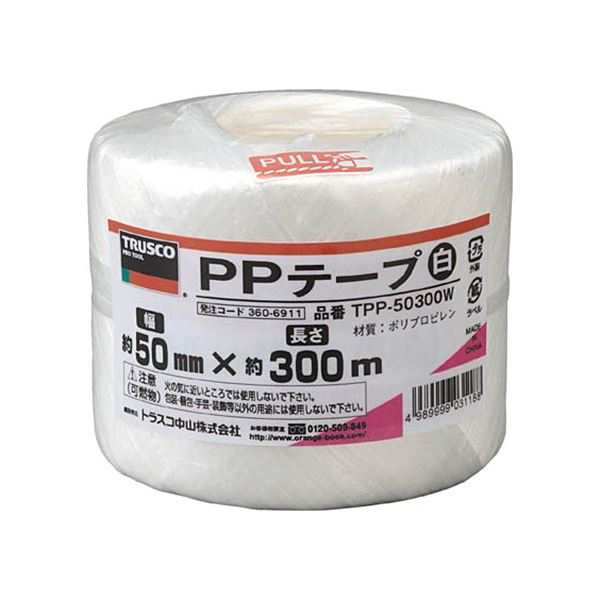 (まとめ) TRUSCO PPテープ 50mm×300m 白 TPP-50300W 1巻 〔×30セット〕〔代引不可〕