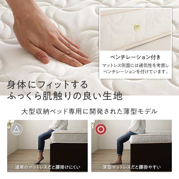 〔組立設置付き〕 収納 ベッド セミダブル 国産薄型ポケットコイルマットレス付き ホワイト AAA 引き出し ヘッドレス 日本製〔代引不可〕の通販は