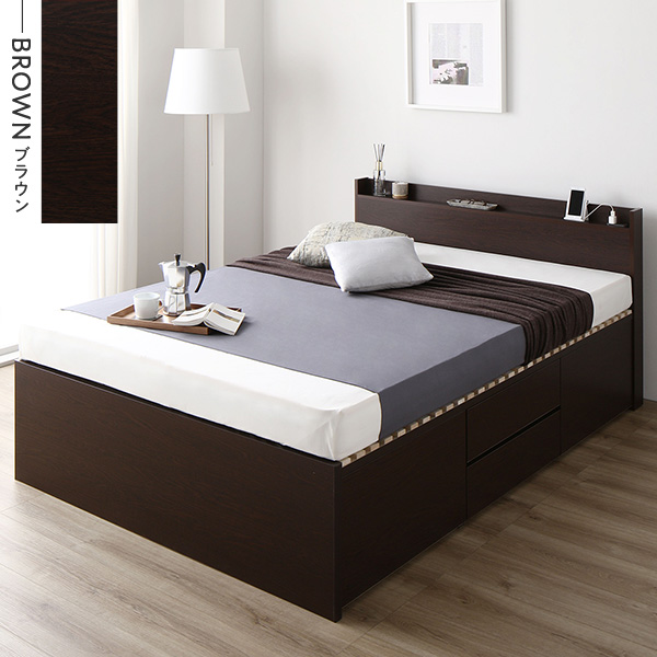 〔組立設置付き〕 収納 ベッド ダブル フレームのみ ブラウン AAB 引き出し 棚付き 宮付き 日本製〔代引不可〕の通販は