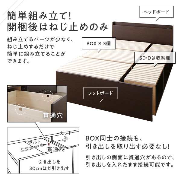 〔組立設置付き〕 収納 ベッド セミダブル 国産薄型ポケットコイルマットレス付き ブラウン ABB 引き出し 棚付き 宮付き 日本製〔代引不可〕の通販は
