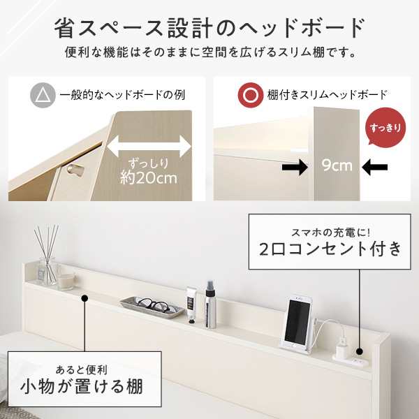 〔お客様組立〕 収納 ベッド ダブル フレームのみ ホワイト ABB 引き出し 棚付き 宮付き 日本製〔代引不可〕の通販は