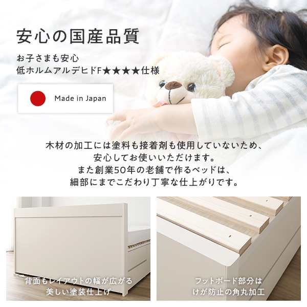 〔お客様組立〕 収納 ベッド ダブル フレームのみ ホワイト BBB 引き出し 棚付き 宮付き 日本製〔代引不可〕の通販は