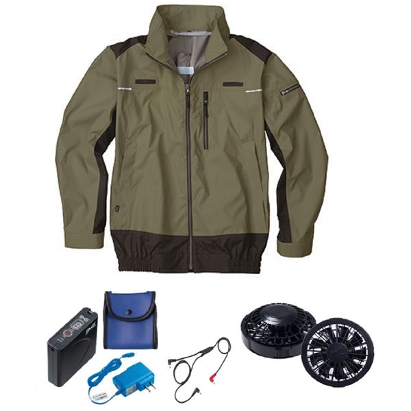 KU92110 空調服 R ポリエステル製 遮熱フルハーネス仕様 FAN2200B・RD9261・LISUPER1セット カーキグリーン 3L〔代引不可〕の通販は