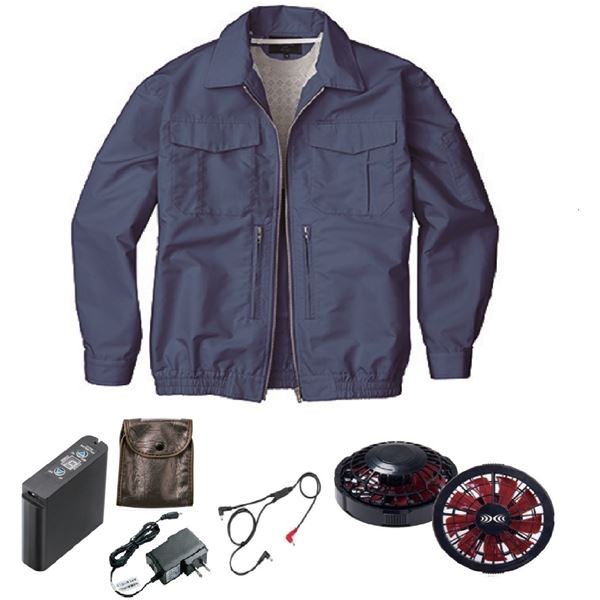 KU92130 空調服 R 綿ポリ混紡 スペーサー一体型 FAN2200BR・RD9261・LIPRO2セット ネイビー LL〔代引不可〕の通販は