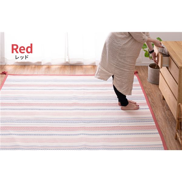 ラグマット 絨毯 約90×185cm レッド 滑り止め付き 洗える 綿100％ ホットカーペット対応 インド綿 ラグ テラ リビング〔代引不可〕の通販は 5,342円