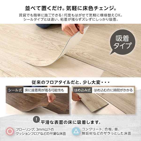 〔72枚入〕 フロアタイル 床材 6畳分 約91.4×15.2cm ミックスブラウン ウッド調 置くだけ 接着剤不要 カット可 木目 DIY  賃貸〔代引不可｜au PAY マーケット