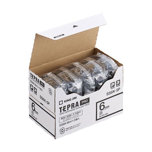 キングジム(KING JIM) テプラPROテープエコパック 6mm 白ラベル 5個入 SS6K-5P〔代引不可〕の通販は